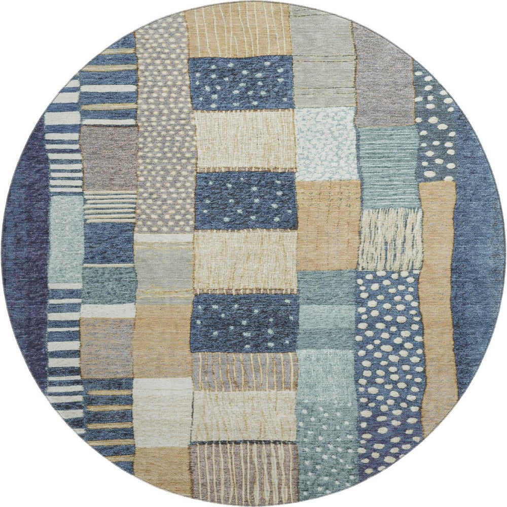 HomeRoots 8' X 10' Stylish Navy Blue Geometric Area Rug - Washable, UV Protected, Non-Slip for Homes with Kids 709466