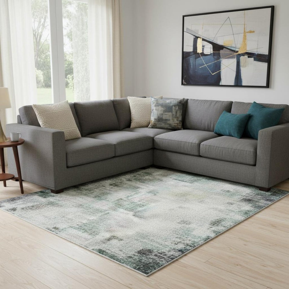 HomeRoots 9' X 12' Modern Geometric Area Rug in Navy Blue, Beige & Ivory – Washable, UV Protected & Durable 709467