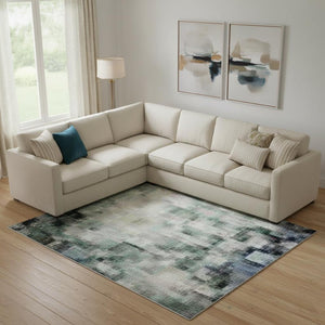 HomeRoots 10' X 14' Navy Blue, Beige & Ivory Geometric Area Rug - Washable, UV Protected, Stain-Resistant Design 709468