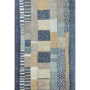 HomeRoots 10' X 14' Navy Blue, Beige & Ivory Geometric Area Rug - Washable, UV Protected, Stain-Resistant Design 709468