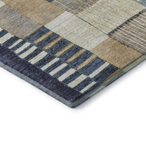 HomeRoots 10' X 14' Navy Blue, Beige & Ivory Geometric Area Rug - Washable, UV Protected, Stain-Resistant Design 709468
