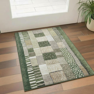 HomeRoots 5' X 8' Stylish Olive Green Beige Ivory Geometric Area Rug - Washable, UV Protected & Kid-Friendly! 709470