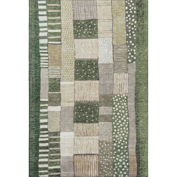 HomeRoots 5' X 8' Stylish Olive Green Beige Ivory Geometric Area Rug - Washable, UV Protected & Kid-Friendly! 709470