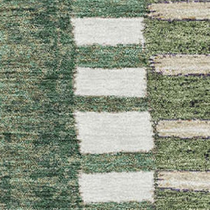 HomeRoots 5' X 8' Stylish Olive Green Beige Ivory Geometric Area Rug - Washable, UV Protected & Kid-Friendly! 709470