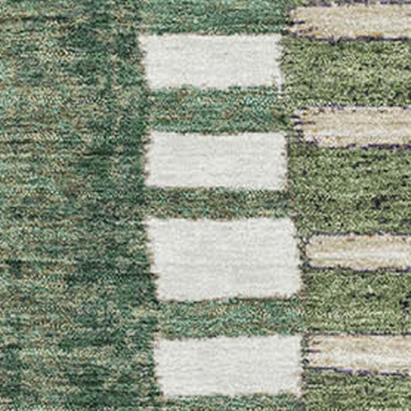 HomeRoots 5' X 8' Stylish Olive Green Beige Ivory Geometric Area Rug - Washable, UV Protected & Kid-Friendly! 709470