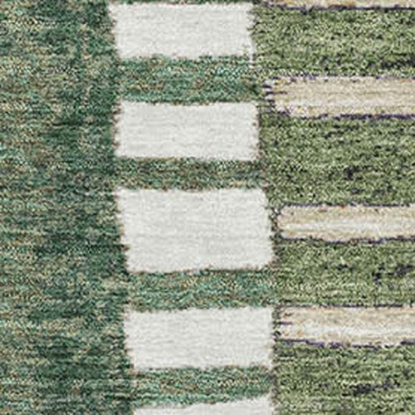 HomeRoots 8' Olive Green Beige & Ivory Geometric Washable Round Rug - UV Protected, Durable & Easy Care! 709471