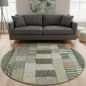 HomeRoots 8' X 10' Stylish Olive Green and Beige Geometric Washable Area Rug with UV Protection & Non-Slip Backing 709472
