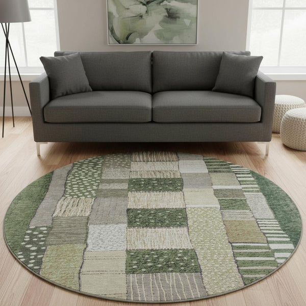 HomeRoots 8' X 10' Stylish Olive Green and Beige Geometric Washable Area Rug with UV Protection & Non-Slip Backing 709472