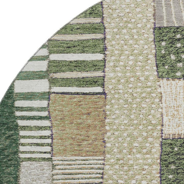 HomeRoots 8' X 10' Stylish Olive Green and Beige Geometric Washable Area Rug with UV Protection & Non-Slip Backing 709472