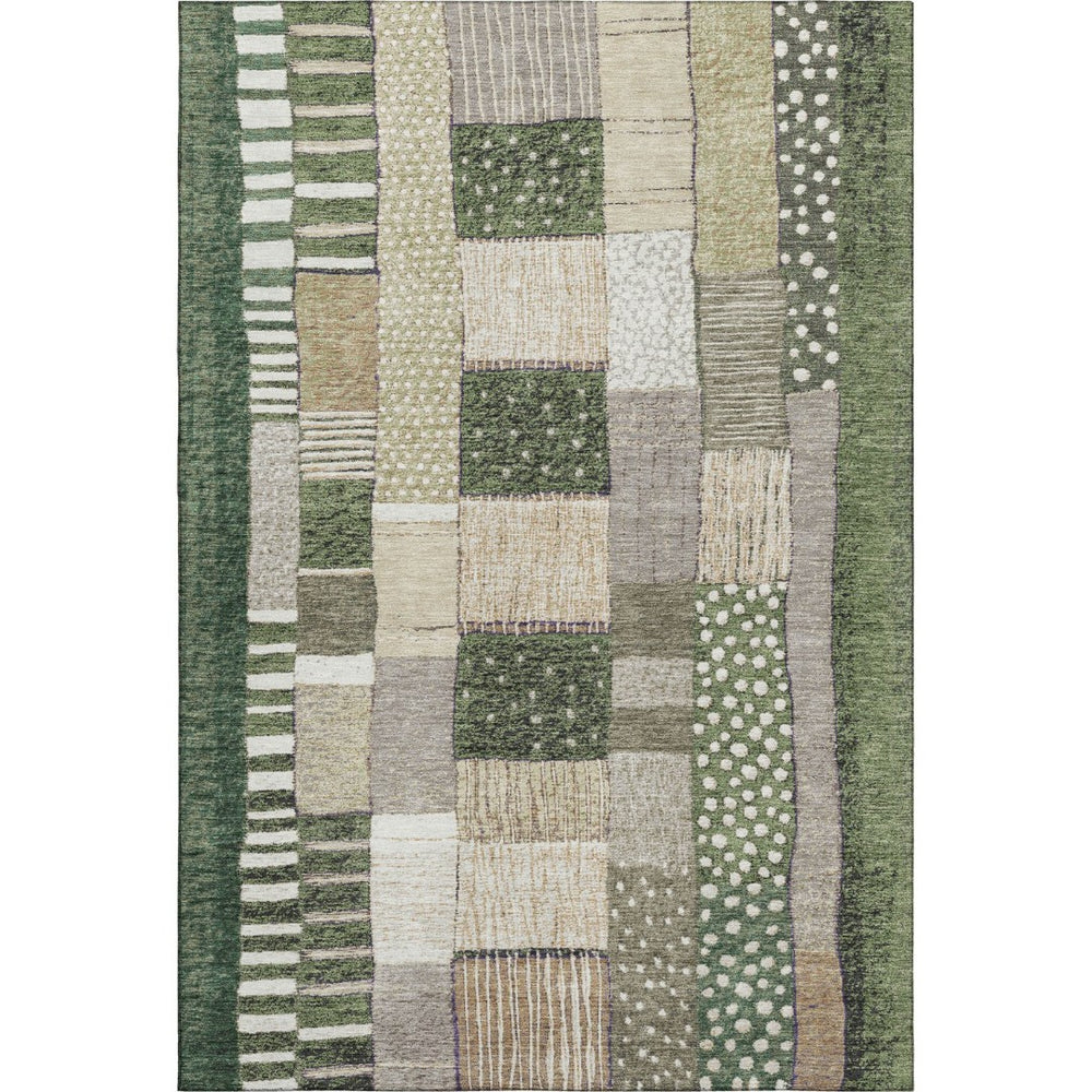 HomeRoots 9' X 12' Olive Green Beige Ivory Geometric Area Rug - Washable, UV Protected, Perfect for High-Traffic Spaces 709473