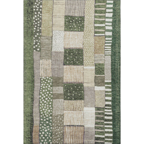 HomeRoots 9' X 12' Olive Green Beige Ivory Geometric Area Rug - Washable, UV Protected, Perfect for High-Traffic Spaces 709473