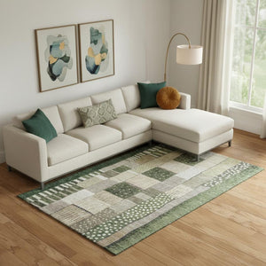 HomeRoots 10' Geometric Washable Area Rug in Olive Green, Beige & Ivory - UV Protected, Stain Resistant Design 709474