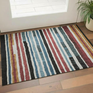 HomeRoots 5' X 8' Washable Area Rug in Striking Black, Blue & Copper with UV Protection for Indoor & Outdoor Use 709476