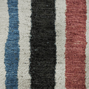 HomeRoots 8' Striped Round Rug in Black, Blue & Copper - Washable, UV Protected, Pet & Kid-Friendly Design 709477