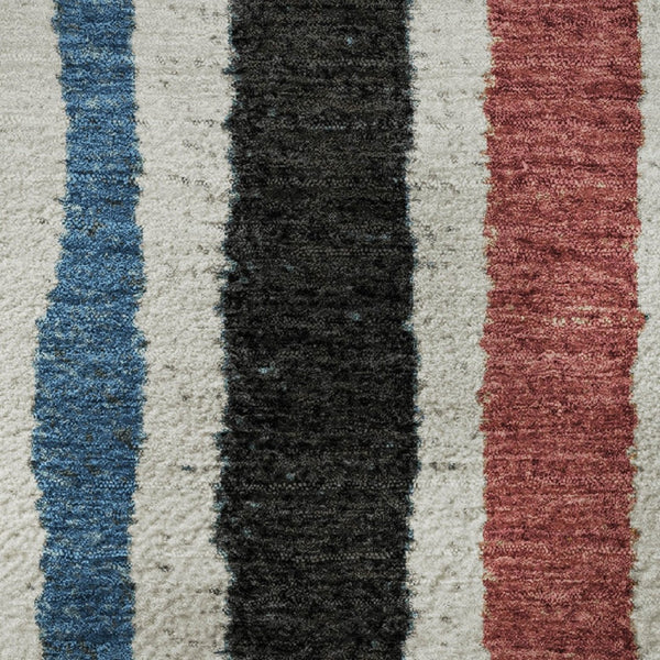 HomeRoots 8' Striped Round Rug in Black, Blue & Copper - Washable, UV Protected, Pet & Kid-Friendly Design 709477