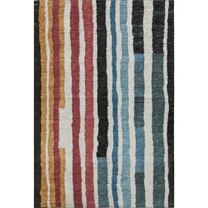 HomeRoots 8' Striped Round Rug in Black, Blue & Copper - Washable, UV Protected, Pet & Kid-Friendly Design 709477