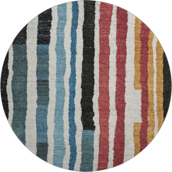 HomeRoots 8' X 10' Striped Washable Area Rug in Black, Blue & Copper - UV Protected, Durable & Stylish Focal Point 709478