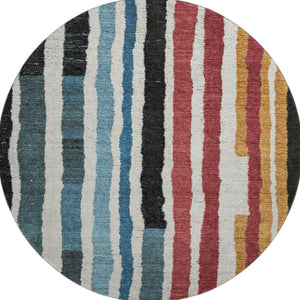 HomeRoots 8' X 10' Striped Washable Area Rug in Black, Blue & Copper - UV Protected, Durable & Stylish Focal Point 709478