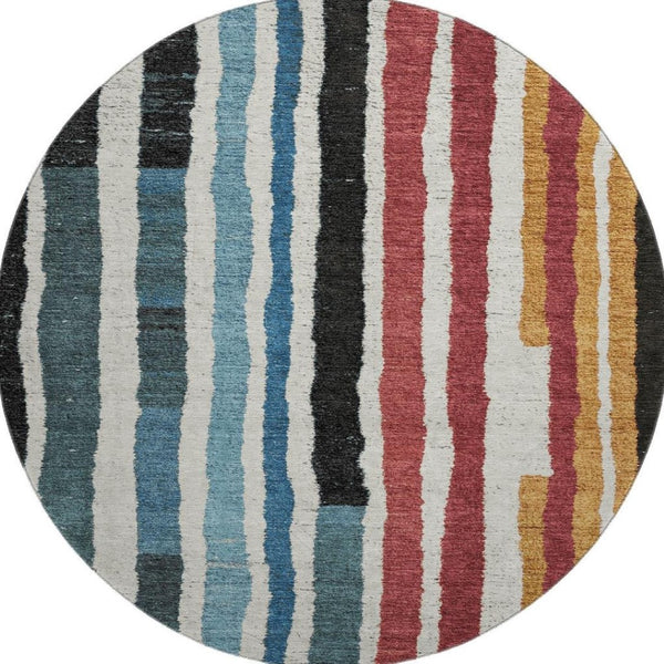 HomeRoots 8' X 10' Striped Washable Area Rug in Black, Blue & Copper - UV Protected, Durable & Stylish Focal Point 709478