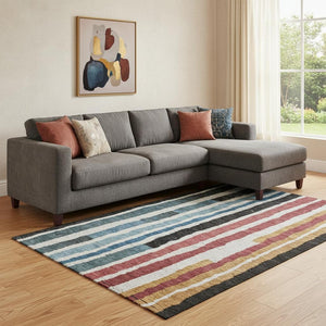 HomeRoots 9' X 12' Striped Washable Area Rug in Black, Blue & Copper - UV Protected, Durable & Stylish Design 709479