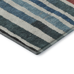 HomeRoots 9' X 12' Striped Washable Area Rug in Black, Blue & Copper - UV Protected, Durable & Stylish Design 709479