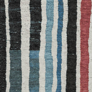 HomeRoots 9' X 12' Striped Washable Area Rug in Black, Blue & Copper - UV Protected, Durable & Stylish Design 709479