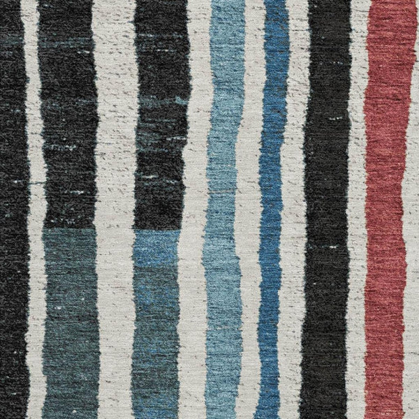 HomeRoots 9' X 12' Striped Washable Area Rug in Black, Blue & Copper - UV Protected, Durable & Stylish Design 709479
