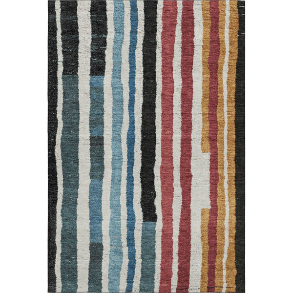 HomeRoots 10' Washable Area Rug with Black, Blue & Copper Stripes – UV Protected, Stain-Resistant Beauty! 709480