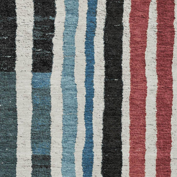 HomeRoots 10' Washable Area Rug with Black, Blue & Copper Stripes – UV Protected, Stain-Resistant Beauty! 709480
