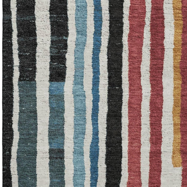 HomeRoots 10' Washable Area Rug with Black, Blue & Copper Stripes – UV Protected, Stain-Resistant Beauty! 709480