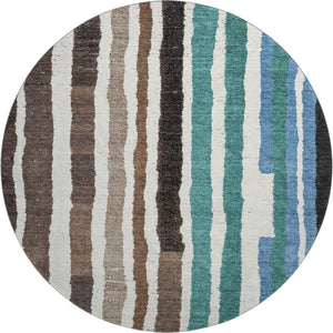 HomeRoots 8' X 10' Stylish Brown, Teal & Ivory Striped Washable Area Rug with UV Protection for High Traffic Areas 709484