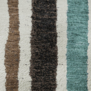 HomeRoots 8' X 10' Stylish Brown, Teal & Ivory Striped Washable Area Rug with UV Protection for High Traffic Areas 709484