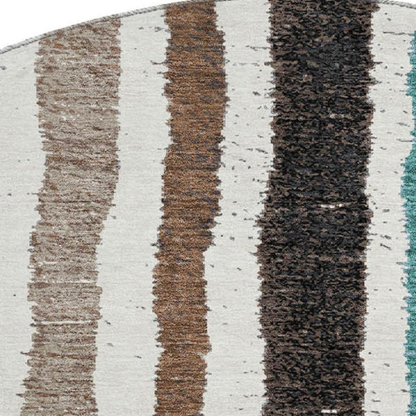 HomeRoots 8' X 10' Stylish Brown, Teal & Ivory Striped Washable Area Rug with UV Protection for High Traffic Areas 709484