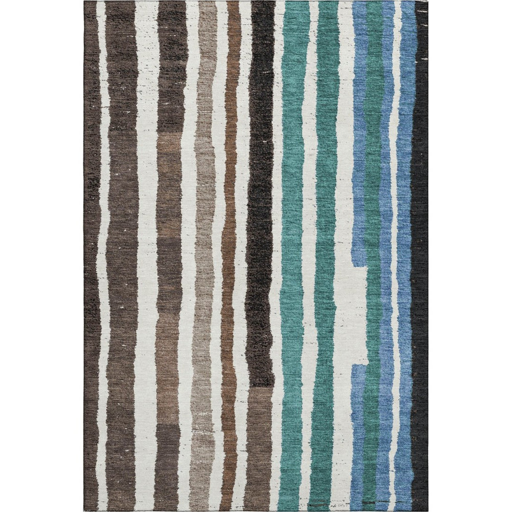 HomeRoots 9' Stylish Brown, Teal & Ivory Striped Washable Area Rug – UV Protected, Pet-Friendly & Durable! 709485
