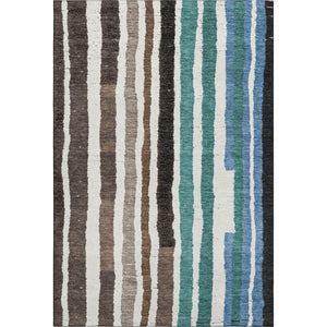 HomeRoots 10' Oversized Brown, Teal & Ivory Striped Area Rug - Washable, Stain Resistant, UV Protected Design 709486