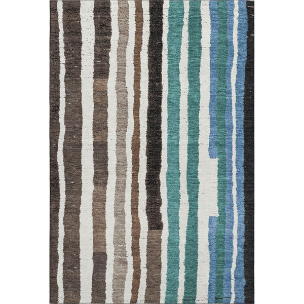 HomeRoots 10' Oversized Brown, Teal & Ivory Striped Area Rug - Washable, Stain Resistant, UV Protected Design 709486