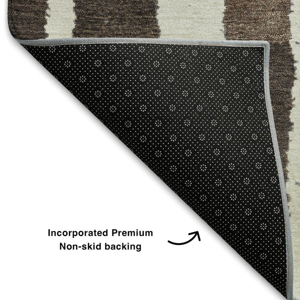 HomeRoots 10' Oversized Brown, Teal & Ivory Striped Area Rug - Washable, Stain Resistant, UV Protected Design 709486