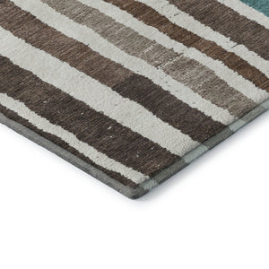 HomeRoots 10' Oversized Brown, Teal & Ivory Striped Area Rug - Washable, Stain Resistant, UV Protected Design 709486