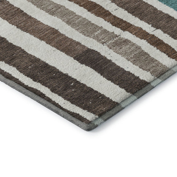 HomeRoots 10' Oversized Brown, Teal & Ivory Striped Area Rug - Washable, Stain Resistant, UV Protected Design 709486