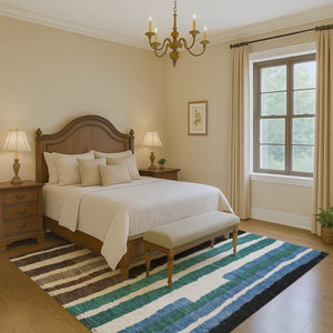HomeRoots 10' Oversized Brown, Teal & Ivory Striped Area Rug - Washable, Stain Resistant, UV Protected Design 709486