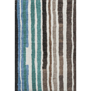 HomeRoots 10' Oversized Brown, Teal & Ivory Striped Area Rug - Washable, Stain Resistant, UV Protected Design 709486
