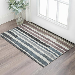 HomeRoots 5' X 8' Denim Blue Striped Washable Area Rug - Durable, Soft, UV Protected for High-Traffic Spaces 709488