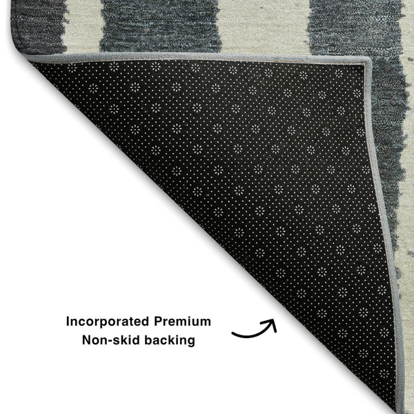 HomeRoots 5' X 8' Denim Blue Striped Washable Area Rug - Durable, Soft, UV Protected for High-Traffic Spaces 709488