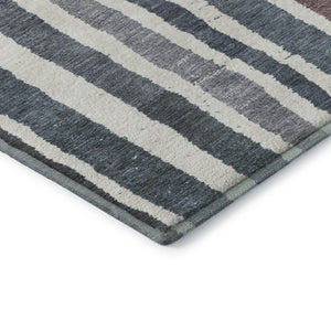 HomeRoots 5' X 8' Denim Blue Striped Washable Area Rug - Durable, Soft, UV Protected for High-Traffic Spaces 709488