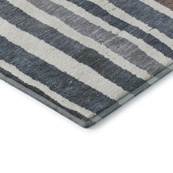 HomeRoots 5' X 8' Denim Blue Striped Washable Area Rug - Durable, Soft, UV Protected for High-Traffic Spaces 709488
