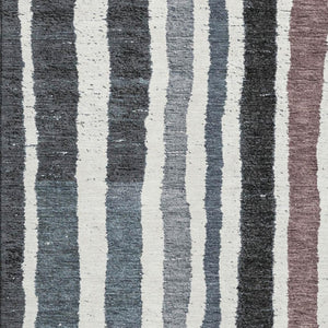 HomeRoots 5' X 8' Denim Blue Striped Washable Area Rug - Durable, Soft, UV Protected for High-Traffic Spaces 709488