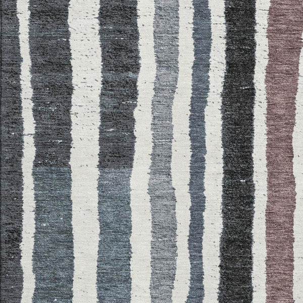 HomeRoots 5' X 8' Denim Blue Striped Washable Area Rug - Durable, Soft, UV Protected for High-Traffic Spaces 709488