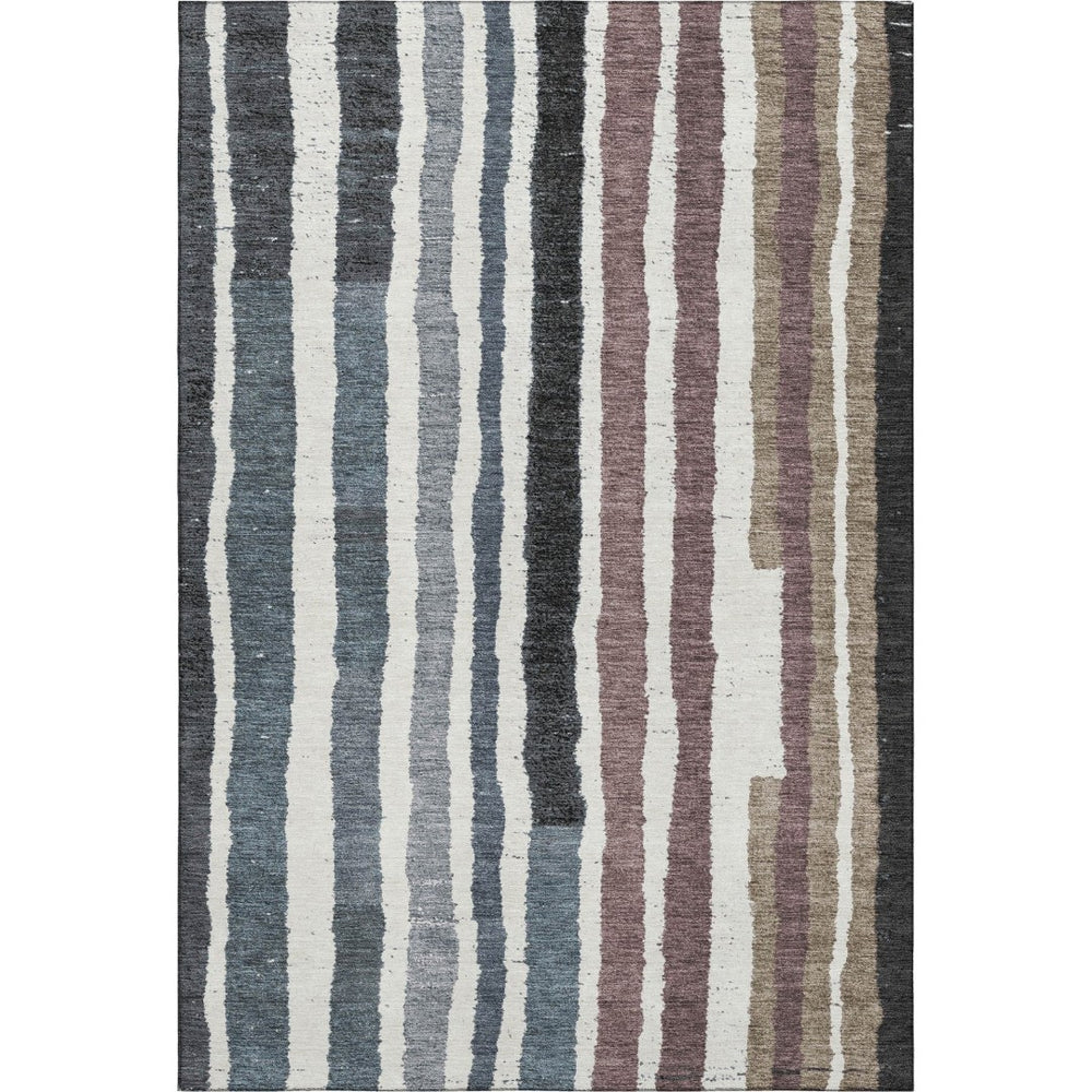 HomeRoots 8' Coastal Charm Denim Blue, Ivory & Taupe Striped Washable Round Rug with UV & Stain Protection 709489
