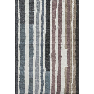 HomeRoots 8' Coastal Charm Denim Blue, Ivory & Taupe Striped Washable Round Rug with UV & Stain Protection 709489