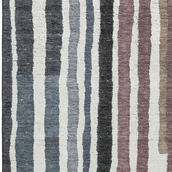 HomeRoots 8' Coastal Charm Denim Blue, Ivory & Taupe Striped Washable Round Rug with UV & Stain Protection 709489